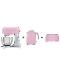Smeg Bundle Offer Stand Mixer + Kettle + 4 Slice Toaster, Pink