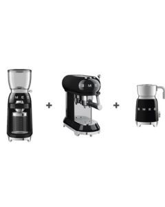 Smeg Bundle Offer Espresso Coffee Machine + Coffee Grinder + Milk Frother, Black